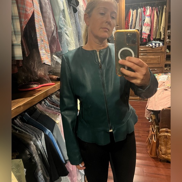 Marc Jacobs Leather Hunter Green Poplin Jacket Size Medium - Picture 6 of 6